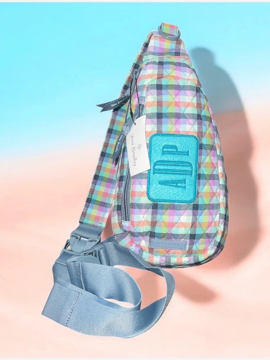 Vera Bradley Handbags - Vera Bradley Pastel Plaid Crossbody Sling with Aqua Patch